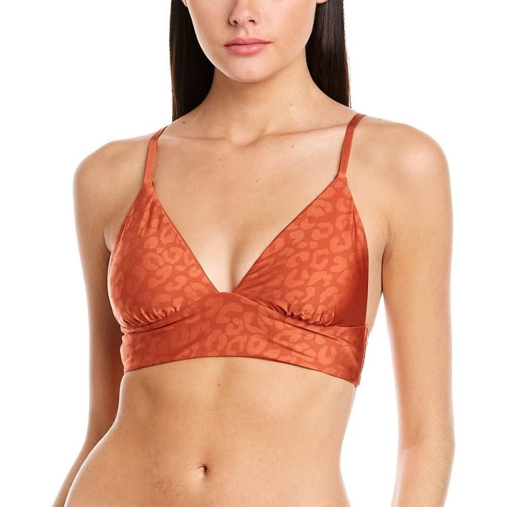 Citrus Triangle Bikini Top Removable Cups Leopard Print Clay Brown L